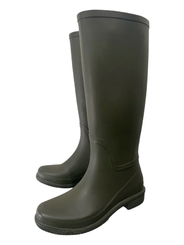 Swimwear for free shipping-Swims Shoe Size 37 Olive Green Rubber Knee High Round Toe Boots