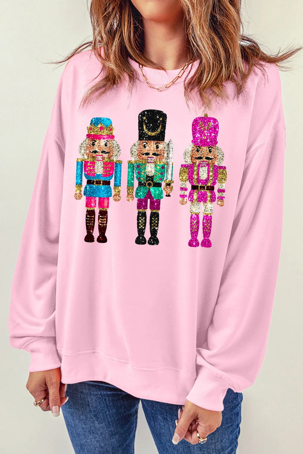 Hoodies & Sweatshirts editorial-Nutcracker Graphic Round Neck Long Sleeve Sweatshirt