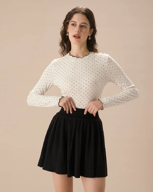 How to plan a ski trip-White Mock Neck Polka Dot Tee