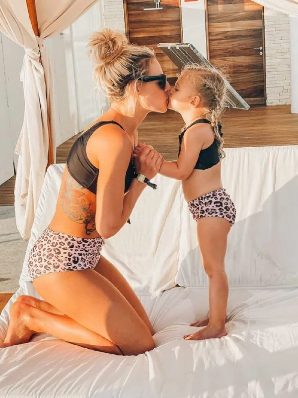 Investment strategies for beginners-Mommy and Me - Blush Wild Cheetah Button Tie Top High Waisted Matching Bikini