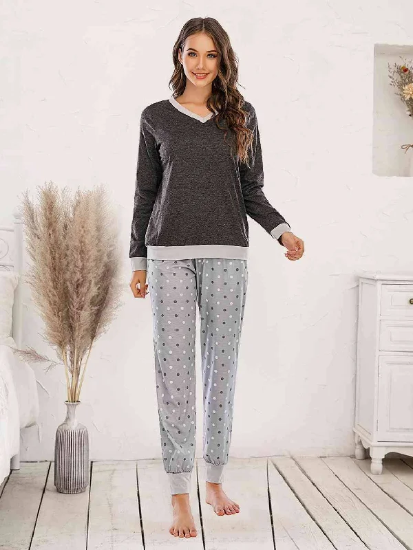 Top tools for remote work-Long Sleeve Top and Polka Dot Pants Set