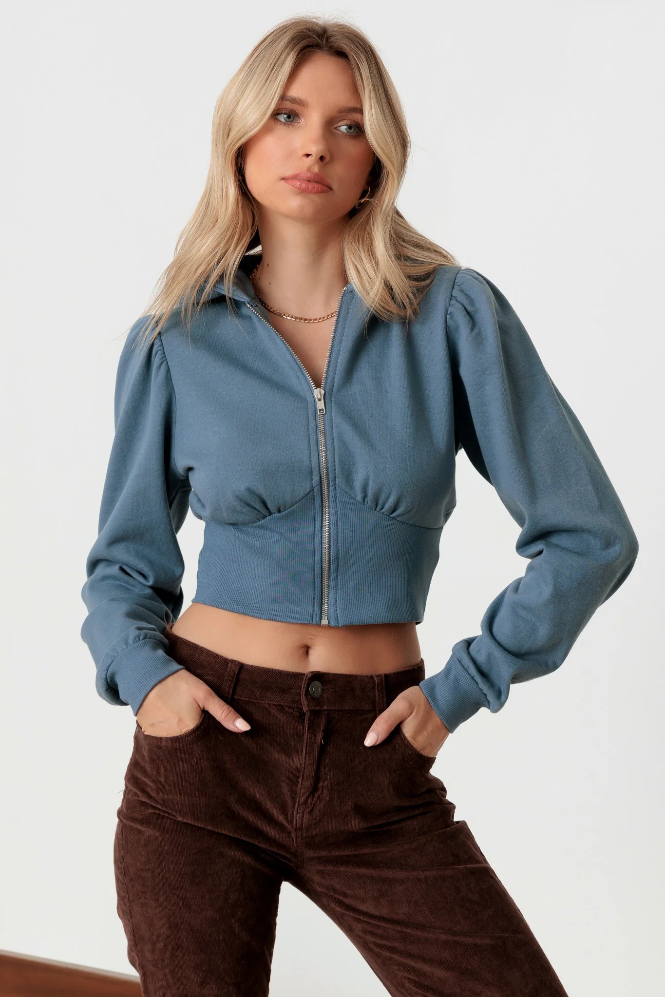 Hoodies & Sweatshirts sun-Hooded Front Zipper Long Sleeve Cropped Sweatshirt