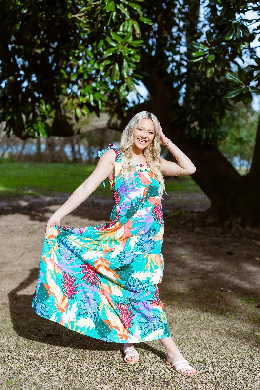 Dresses with midi length-Ric Rac Trim Tropical Print Resort Maxi Dress by Umgee Collection