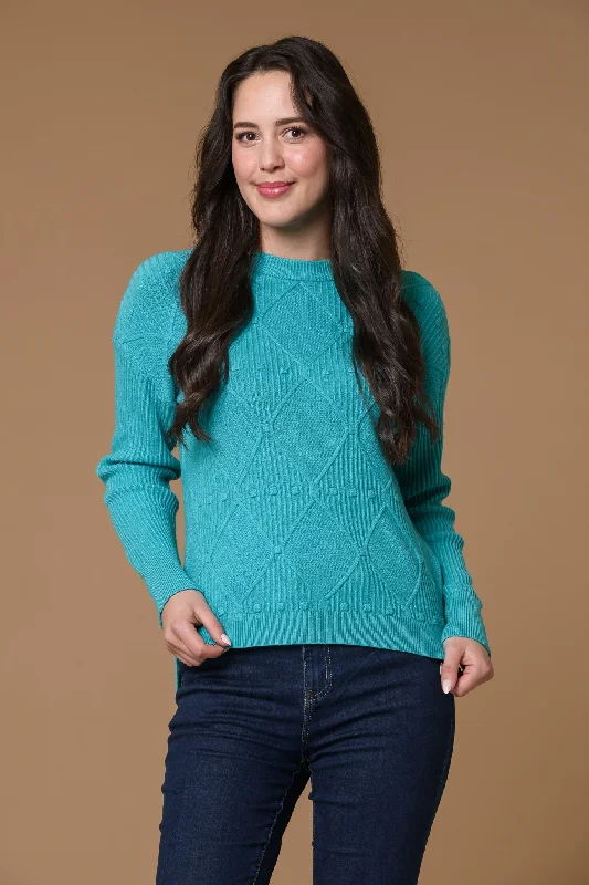 Sweaters for symphonies-Ribbed Diamond Sweater-Teal