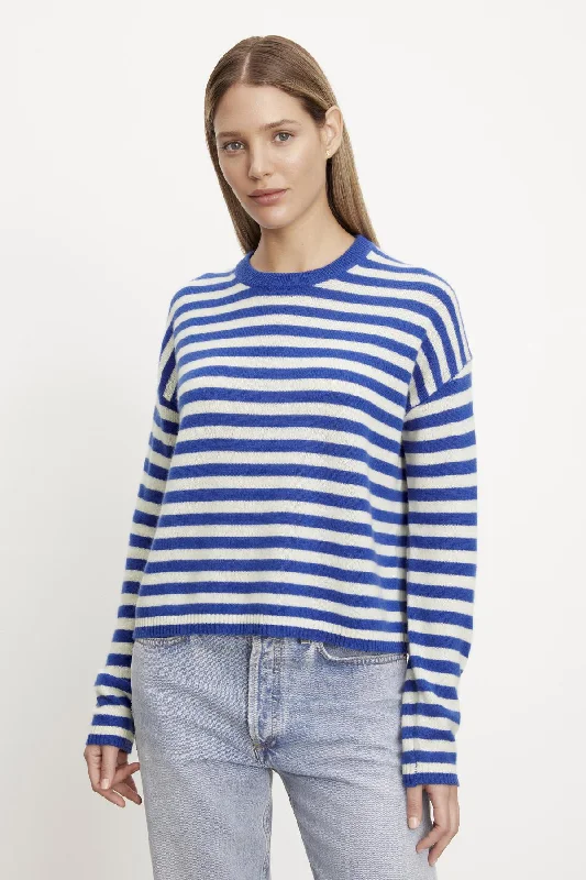 Sweaters in reef-ALYSSA CASHMERE STRIPED CREW NECK SWEATER