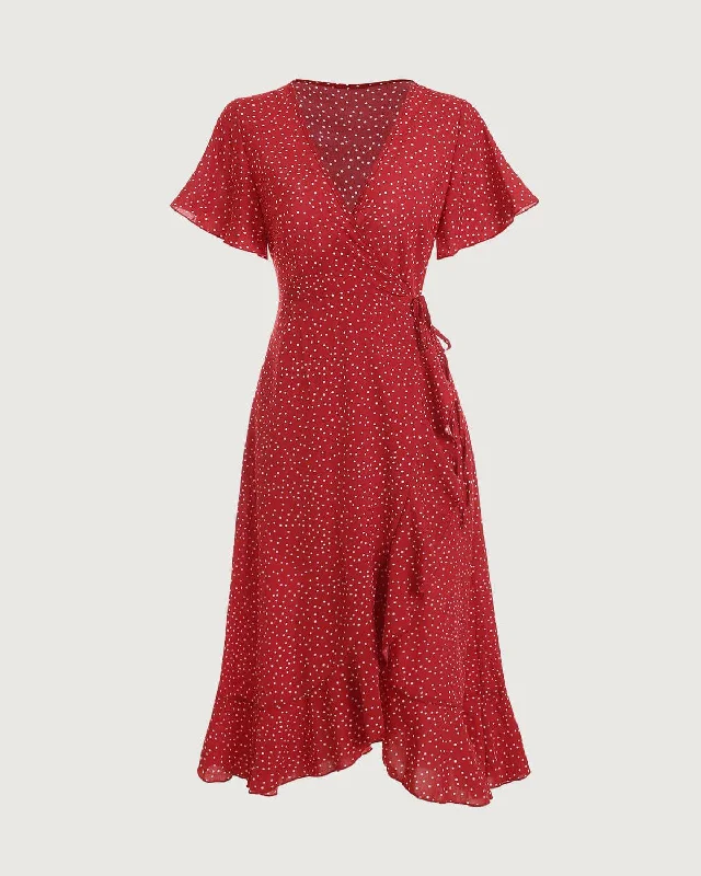 Dresses for swing dancing-The Polka Dot Ruffle Wrap Dress