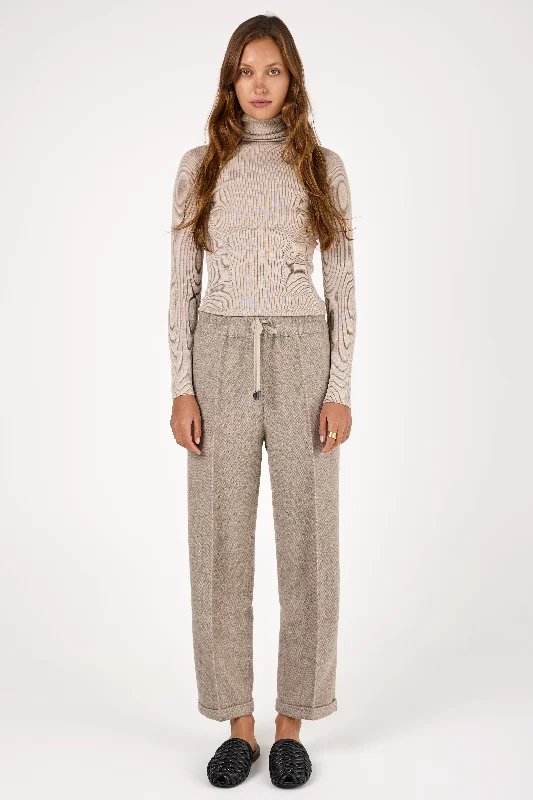 Bottoms for flattering fit-Wool and Cashmere Woven Pant in Tortora Melange