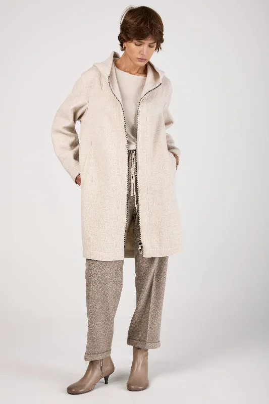 Jackets for performance-Comfort Hooded Long Wool Jacket in Ice