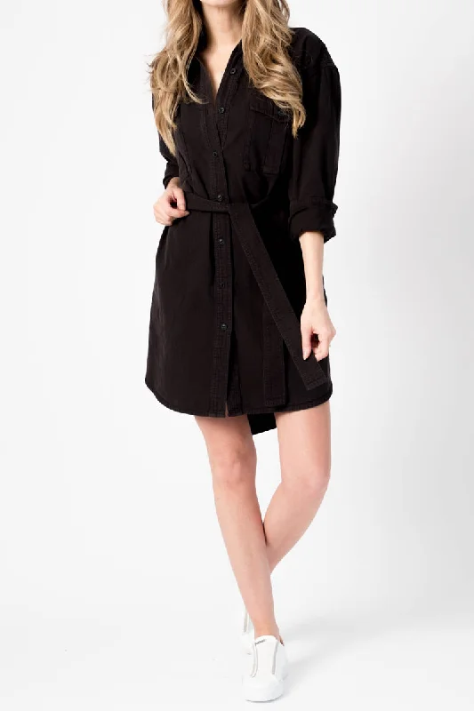 Dresses for monsoon-Full Placket Shirt Dress in Black