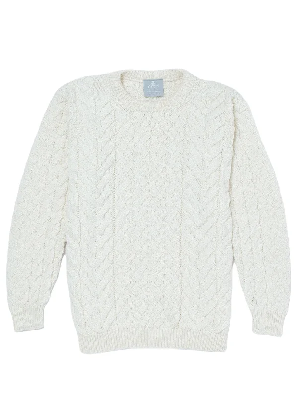 Sweaters with gathered necks-Aran Merino Wool Crew Neck Jumper