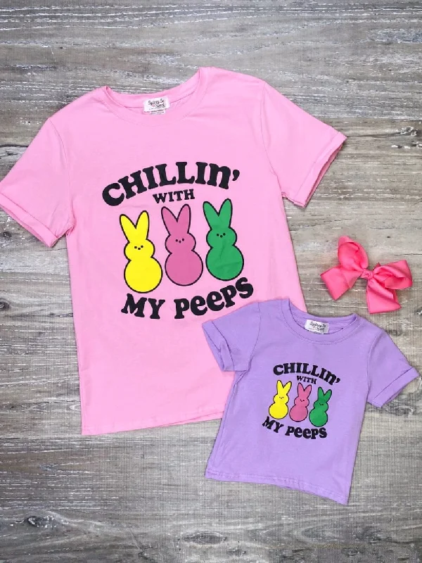 Best online gardening classes-Mommy and Me - Chillin' With My Peeps Pink & Purple Easter Matching Tops