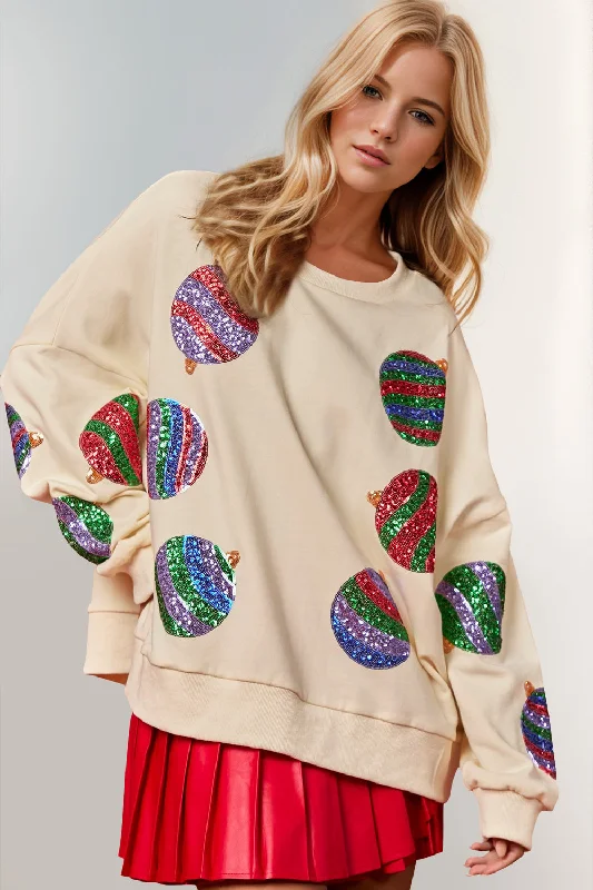 Hoodies & Sweatshirts limited drop-Christmas Element Sequin Round Neck Long Sleeve Sweatshirt