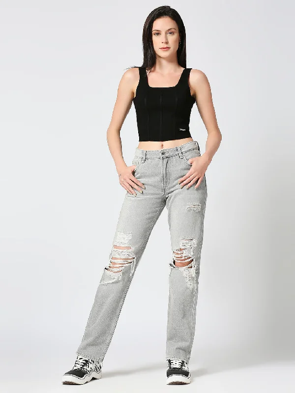 Bottoms for relaxed style-Women’s Straight Fit Grey Denim