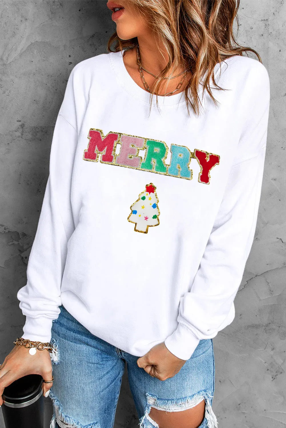 Hoodies & Sweatshirts photoshoot-MERRY Round Neck Long Sleeve Sweatshirt