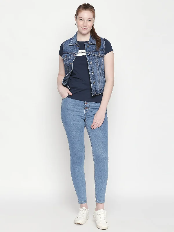 Jackets for lightweight-Hamburg Mid Blue Denim Vest Jacket