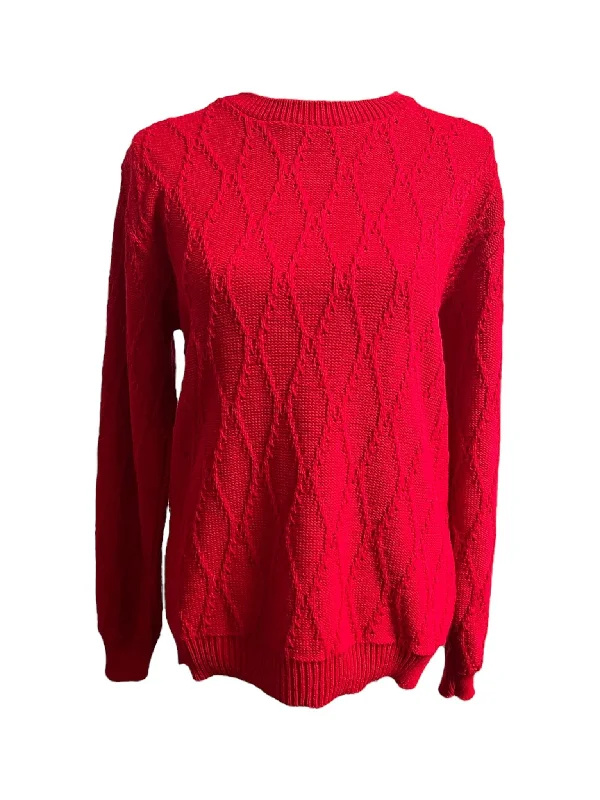 Sweaters with flared cuffs-Wavy Cable Sweater -Red