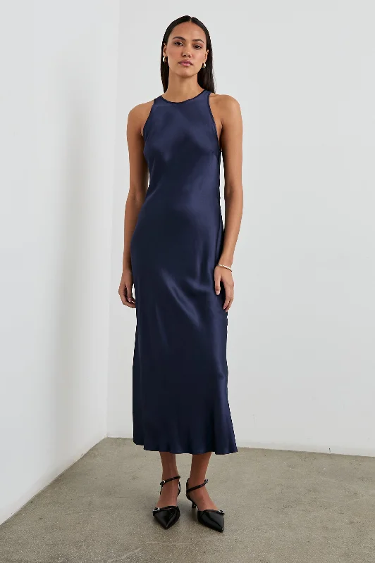 Dresses for wellness events-SOLENE DRESS - NAVY