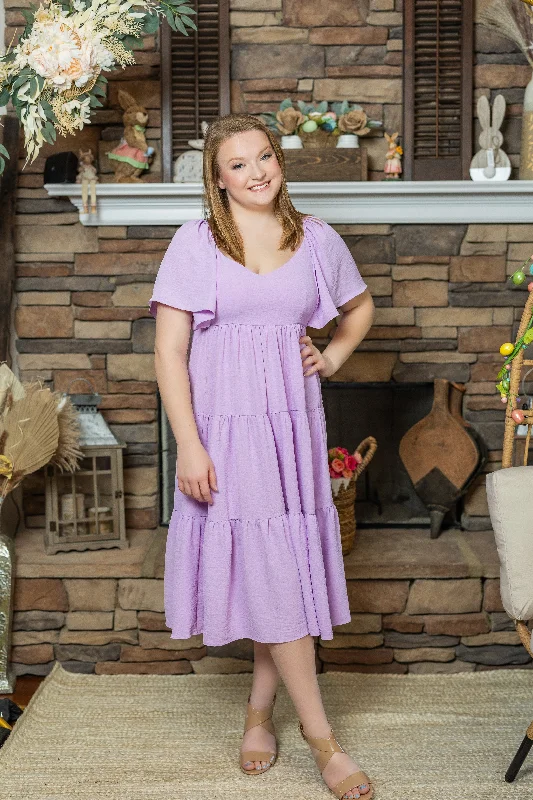 Dresses for meditation sessions-Lavender Haze Tiered Midi Easter Dress by She & Sky