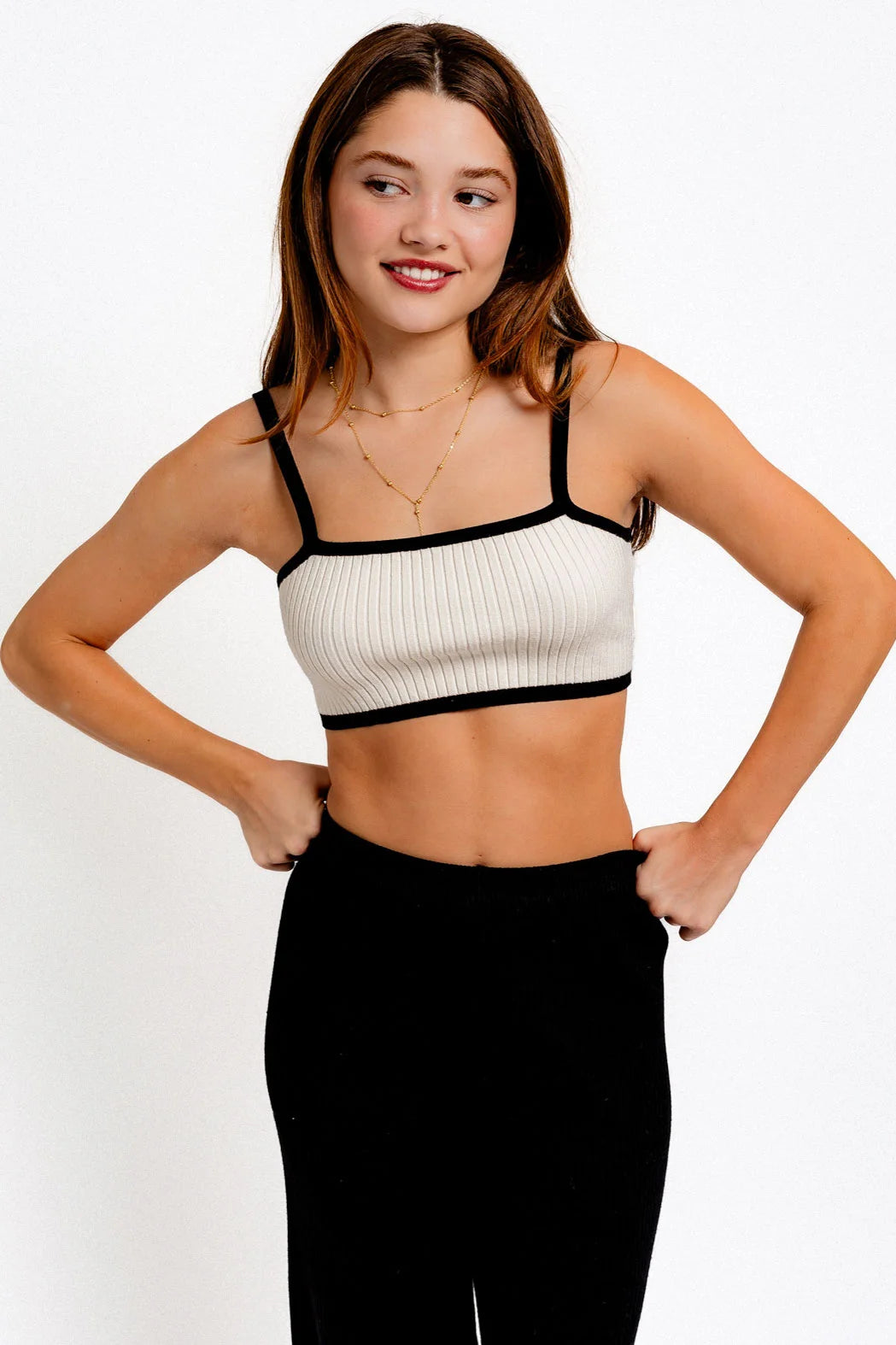 Sweaters in glen-Ribbed Contrast Sleeveless Sweater Knit Crop Top