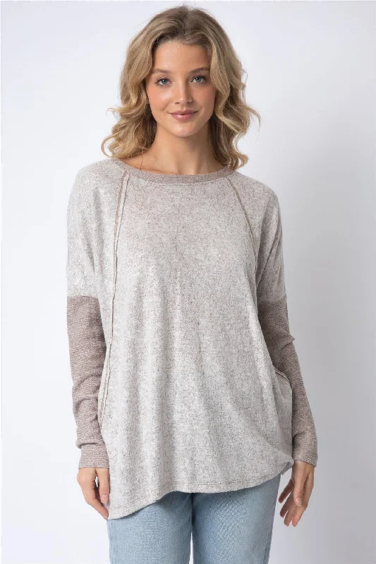 How to learn digital marketing-Taupe Long Sleeve Round Neck Two Pocket Side Top