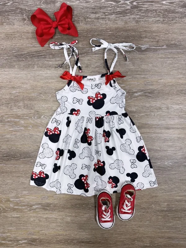 Dresses for school events-Classic Red & Black Mouse Tie Tank Girls Summer Dress