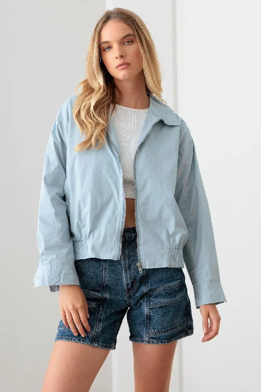 Jackets for vintage-Baby Blue 100% Cotton Zip Up Collared Boxy Jacket