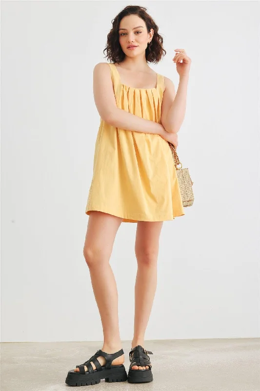 Dresses for stretch fabric-Dusty Yellow Cotton Sleeveless Mini Dress /1-2-2-1