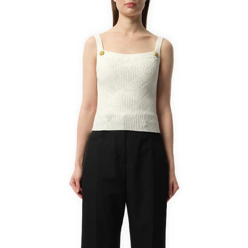 Best online therapy platforms-2 Button Strapped Vichy Knit Short Top in White