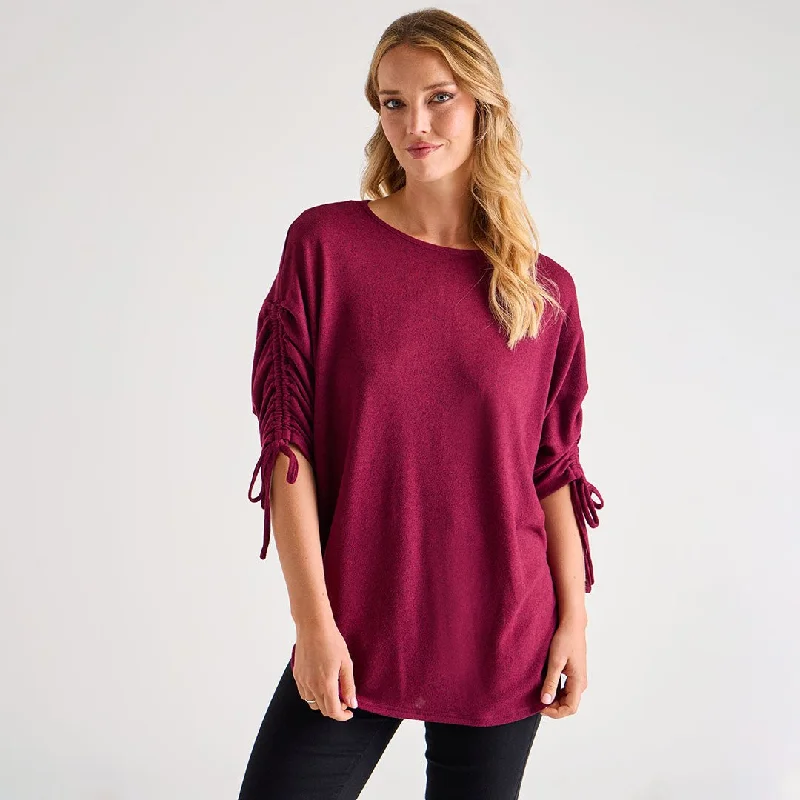 How to choose a pillow-Ladies Ruched Sleeve Batwing Top